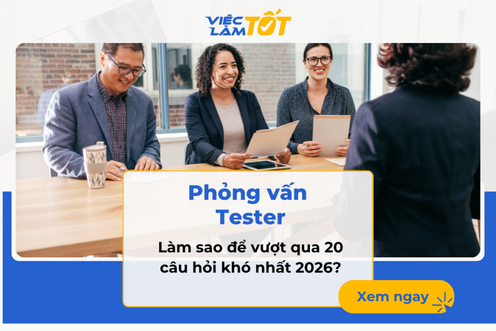 Phỏng vấn Tester: Làm sao để vượt qua 20 câu hỏi khó nhất 2026? Một ứng viên đang tự tin trả lời phỏng vấn vị trí Tester trước hội đồng tuyển dụng