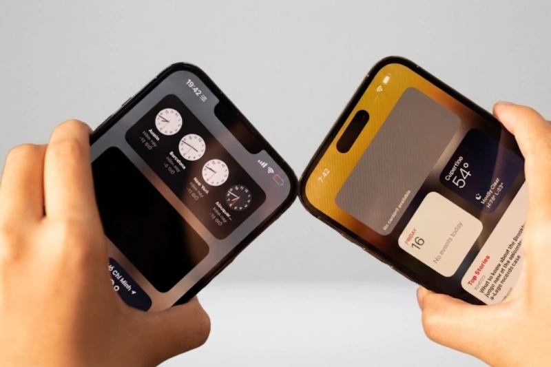 iPhone 14 Pro Max sở hữu không gian hiển thị rộng lớn 6.7 inch, lớn hơn nhiều so với kích thước 6.1 inch trên iPhone 13