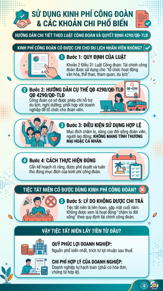 phân biệt chi kinh phí công đoàn du lịch và tất niên