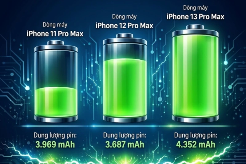 So sánh dung lượng pin iPhone 12 Pro Max với thế hệ khác của Apple
