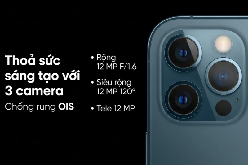 Cụm camera iPhone 12 Pro Max vẫn là “thế lực” với cảm biến lớn và chống rung dịch chuyển cảm biến độc quyền.
