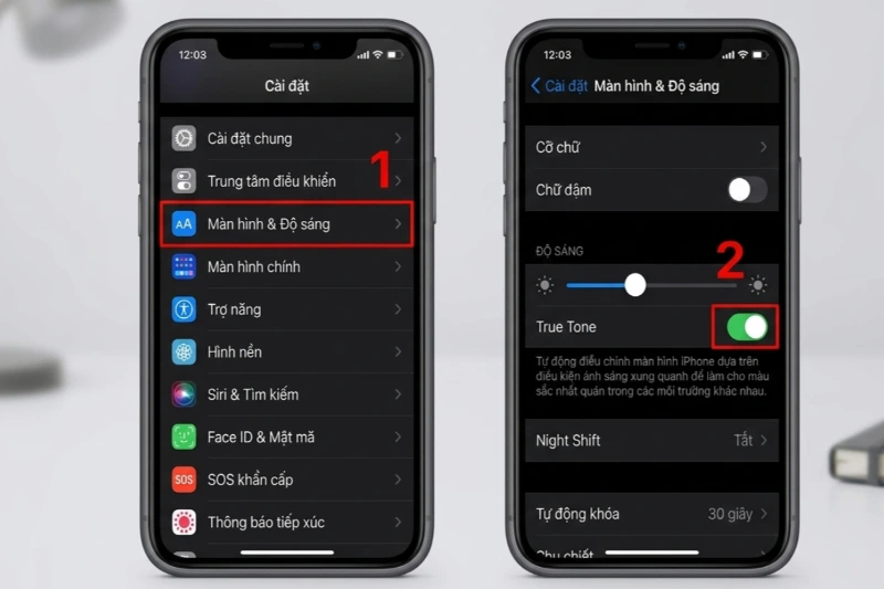Bạn có thể kéo thanh độ sáng iPhone 12 Pro Max từ thấp đến cao để kiểm tra độ mượt và biên độ sáng hiển thị.