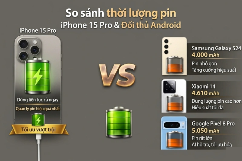iPhone 15 Pro tiết kiệm pin tốt nhờ tối ưu iOS vượt Android cùng phân khúc