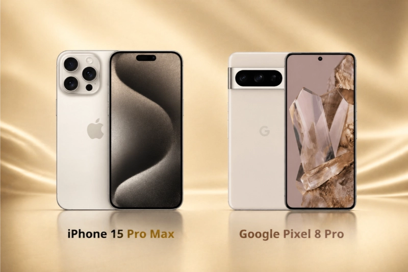 iPhone 15 Pro Max chất liệu Titanium bền bỉ, Google Pixel 8 Pro nổi bật với dải Camera Bar