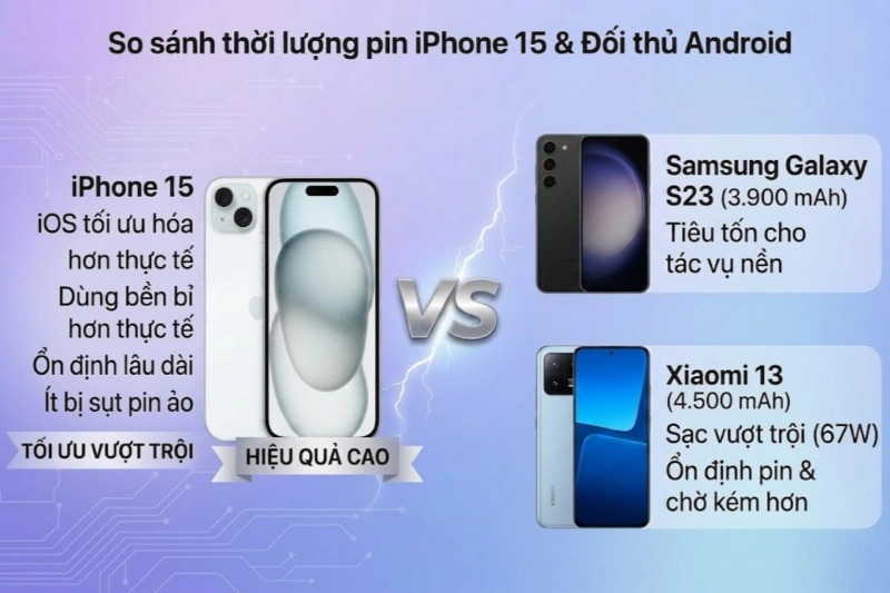 So sánh pin iPhone 15 với đối thủ khác