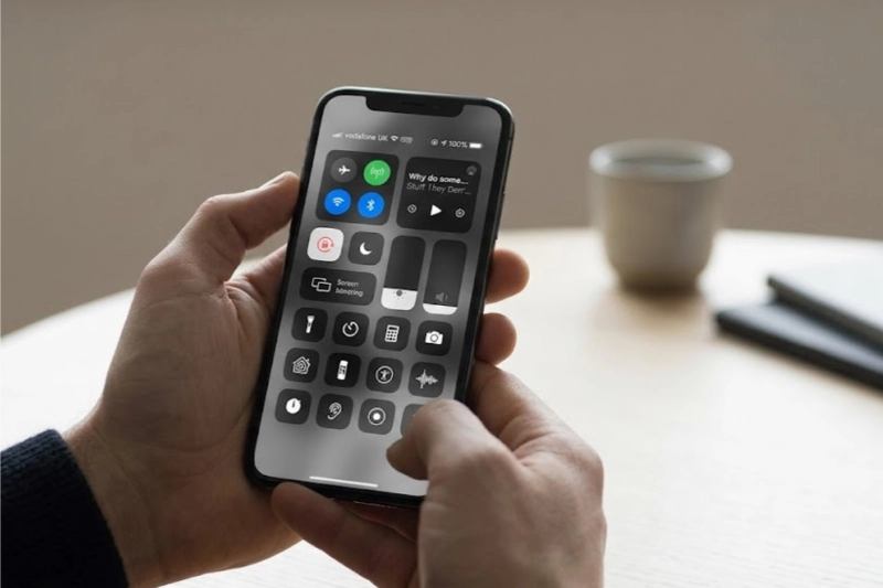 Màn hình chính iPhone với Control Center truy cập nhanh