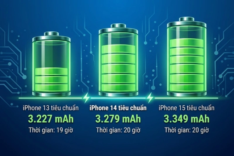 So sánh dung lượng pin iPhone 14 với thế hệ khác