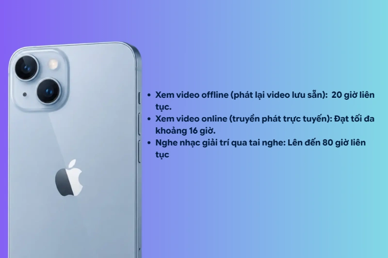 iPhone 14 mang lại thời gian duy trì hoạt động rất bền bỉ cho mọi tác vụ hỗn hợp.