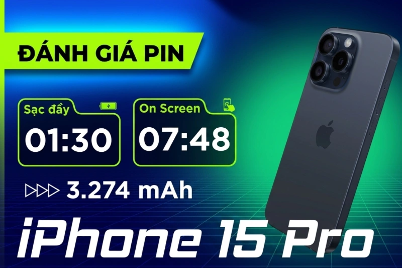 Thời lượng pin trên iPhone 15 Pro đủ dùng cho một ngày làm việc hỗn hợp