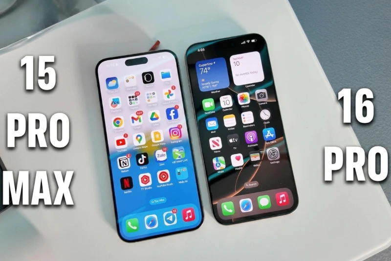 iPhone 16 Pro viền mỏng nổi bật, iPhone 15 Pro Max lợi thế màn hình lớn và hiển thị sắc nét 2.000 nits
