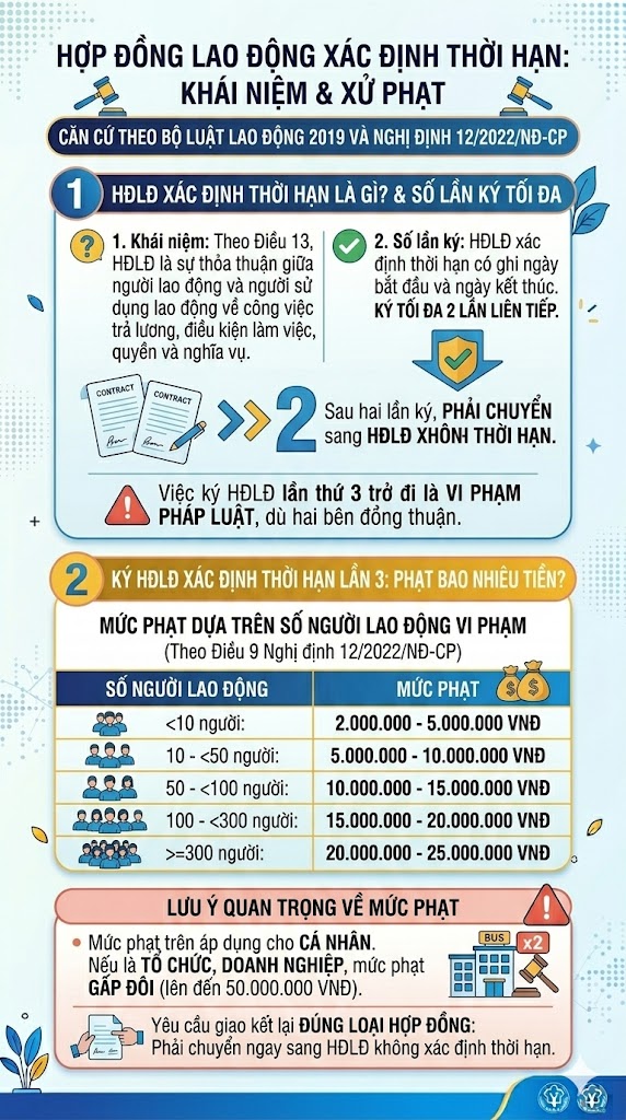 mức phạt ký HĐLĐ xác định thời hạn lần 3