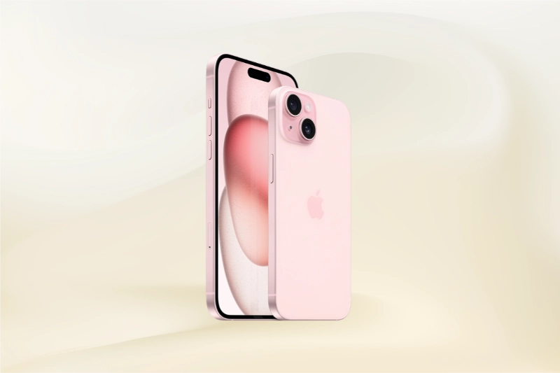 iPhone 15 màu Hồng, có Dynamic Island, chip A16 Bionic.