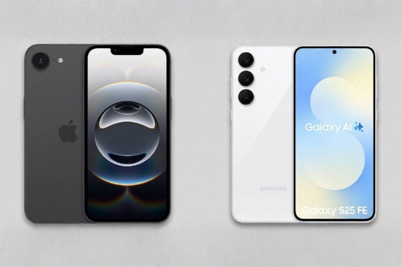 Sự khác biệt về thiết kế giữa iPhone 16e và Galaxy S25 FE