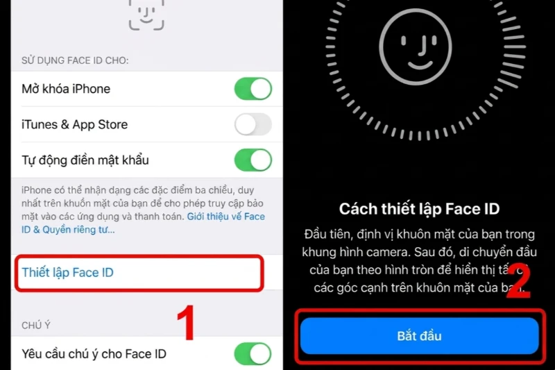 Cài đặt bảo mật (Face ID & Mật mã)