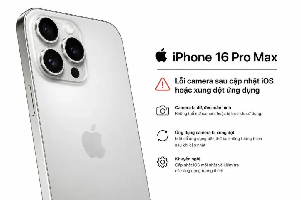 Về phần mềm: iPhone 16 Pro Max có thể lỗi camera sau khi cập nhật iOS hoặc xung đột ứng dụng