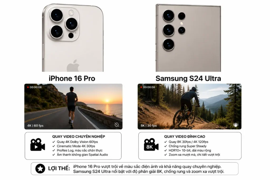 Về quay video: iPhone 16 Pro nổi bật hơn Samsung S24 Ultra ở độ ổn định và định dạng thu âm cao cấp
