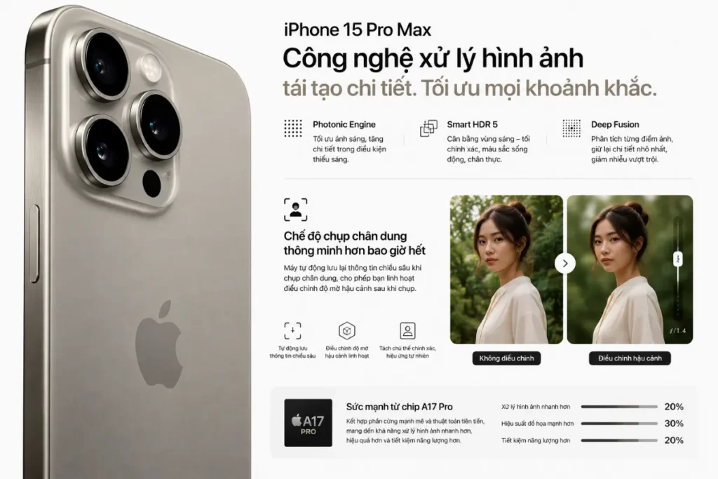 Trái tim của hệ thống xử lý này chính là con chip A17 Pro cực kỳ mạnh mẽ, đi kèm bộ xử lý tín hiệu hình ảnh (ISP) hoàn toàn mới.
