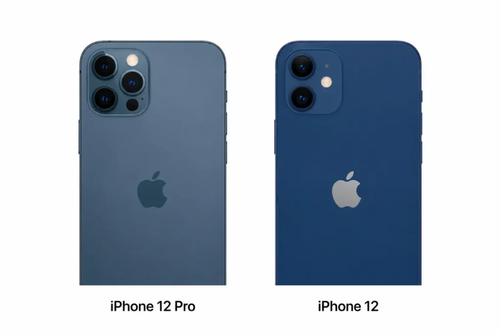 Camera của iPhone 12 Pro và iPhone 12 khác biệt chủ yếu ở sự xuất hiện của ống kính tele chụp xa, cảm biến LiDAR đo chiều sâu không gian và khả năng lưu định dạng ảnh RAW chuyên nghiệp. 