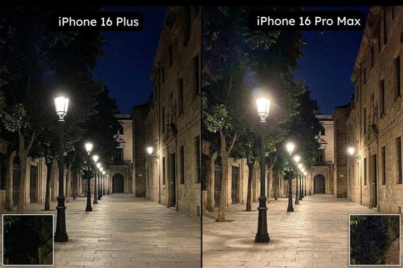 iPhone 16 Plus dù vẫn tự động kích hoạt Night Mode rất thông minh nhưng do khẩu độ và cảm biến nhỏ hơn
