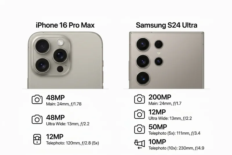 Về camera chính: Samsung S24 Ultra sắc nét hơn, iPhone 16 Pro Max chân thực hơn