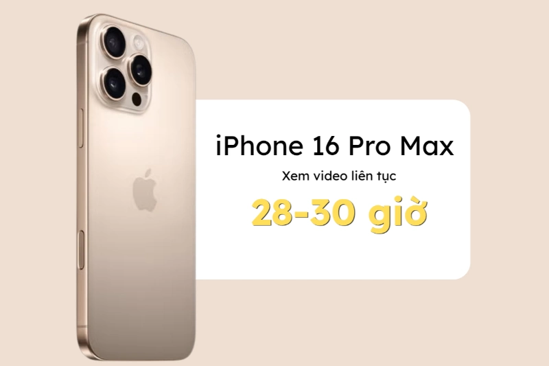 iPhone 16 Pro Max có thể duy trì thời lượng hoạt động liên tục từ 28-30 tiếng