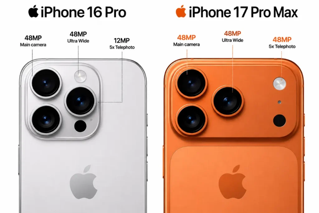 Về zoom và camera tele: iPhone 17 Pro Max vượt trội iPhone 16 Pro ở khả năng chụp xa sắc nét nhờ cảm biến 48MP