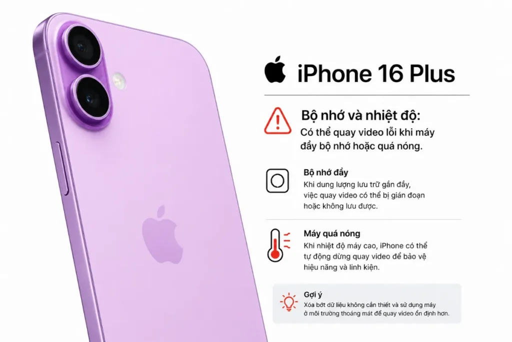 Khi bạn quay những đoạn video dài với chất lượng cao như Video: 4K 60fps, iPhone 16 Plus sẽ tỏa ra một lượng nhiệt rất lớn.