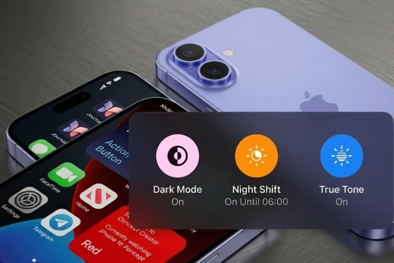 Về cài đặt hiển thị: iPhone 16 có thể ám màu do True Tone hoặc Night Shift