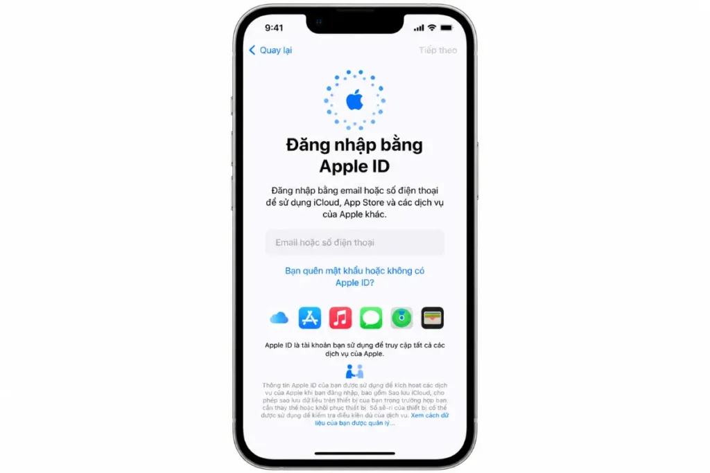 Kết nối mạng và tài khoản Apple ID