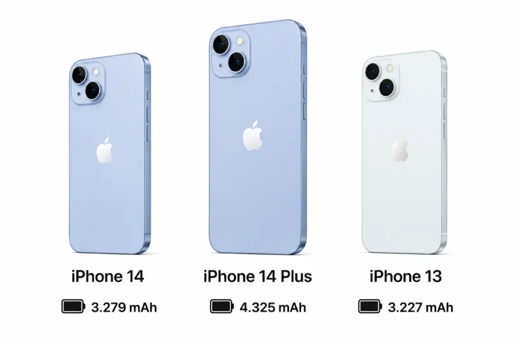 chúng ta có thể nhận thấy mức tăng giảm dung lượng pin giữa iPhone 14 Plus và dòng máy tiền nhiệm hay kế nhiệm là không quá lớn về mặt thông số thuần túy