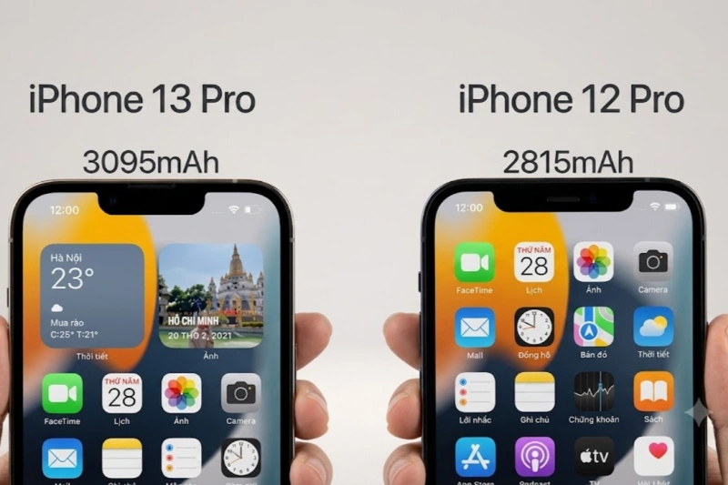 iPhone 13 Pro mang lại thời gian sử dụng vượt trội, kéo dài hơn tới 1.5 đến 2 tiếng so với iPhone 12 Pro