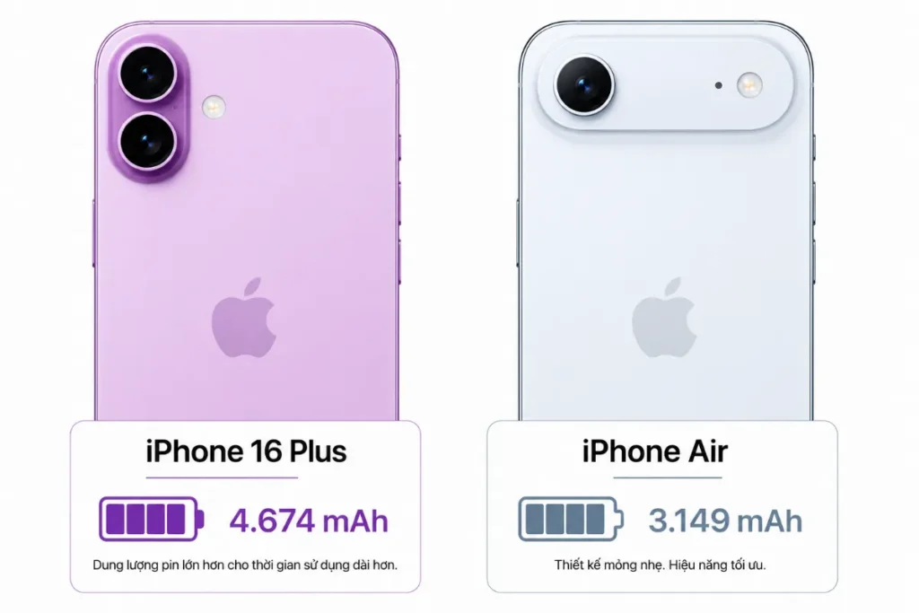 Phone 16 Plus vượt trội hơn iPhone Air ở thông số vật lý thô