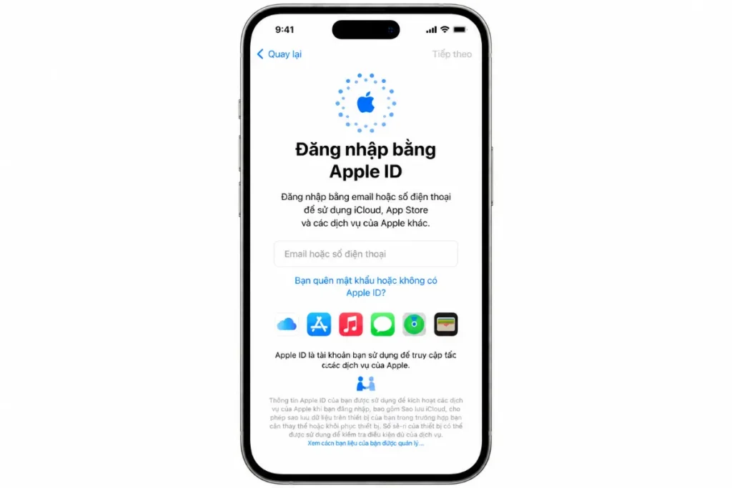 Kết nối mạng internet và kích hoạt tài khoản Apple ID
