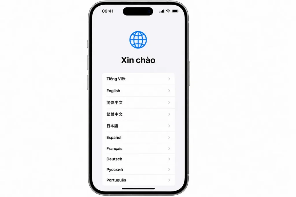 Khởi động và lựa chọn ngôn ngữ vùng ban đầu