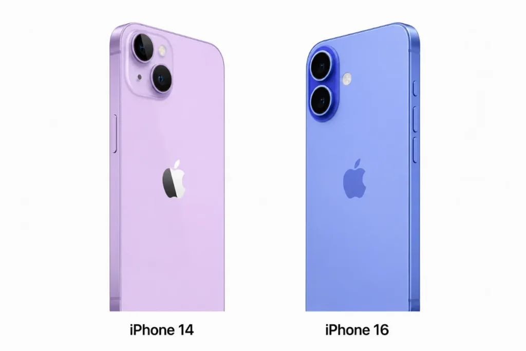 Thiết kế của iPhone 16 ghi nhận sự thay đổi lớn về ngoại hình khi cụm camera sau được xếp dọc gọn gàng thay vì đặt chéo như iPhone 14.