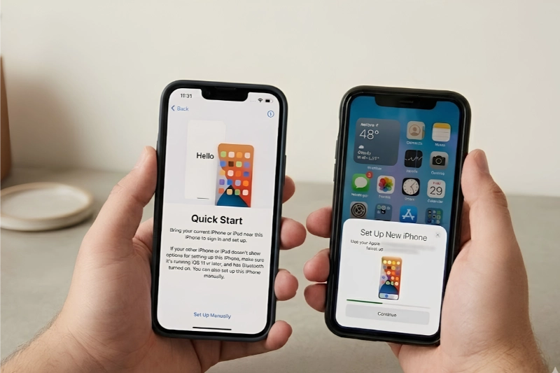 Sao chép dữ liệu iPhone dễ dàng qua Quick Start hoặc iCloud Backup.