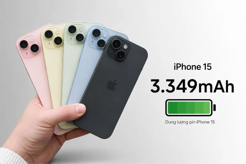 Viên pin iPhone 15 sở hữu dung lượng khoảng 3.349 mAh