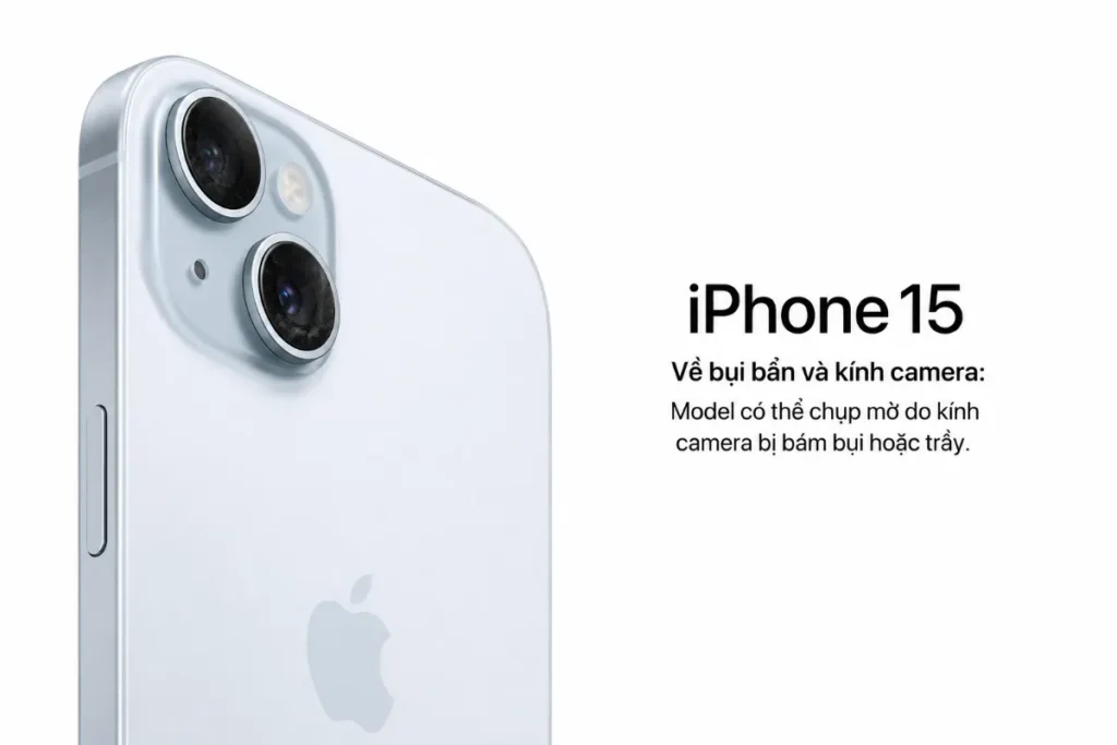 Mặt kính sapphire bảo vệ camera của iPhone 15 rất bền nhưng không có nghĩa là không thể bị bám bẩn bởi vân tay, mồ hôi hoặc bụi li ti trong môi trường.