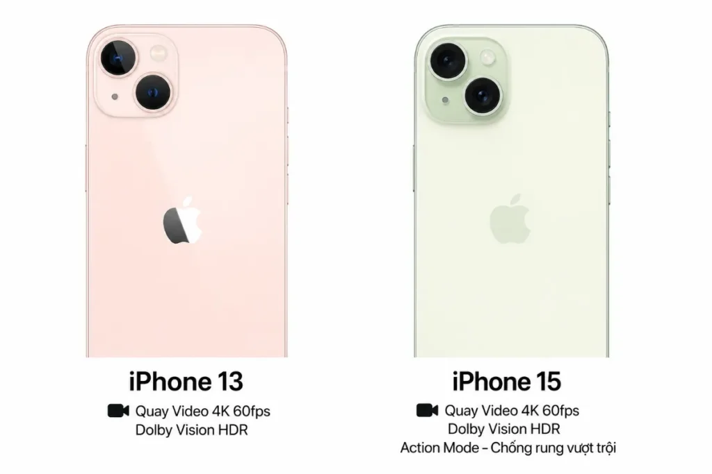 iPhone 13 kém hơn iPhone 15 ở khả năng chống rung hành động và chất lượng Cinematic