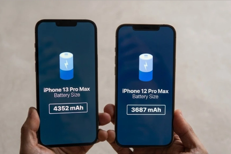 iPhone 13 Pro Max mang trong mình viên pin dung lượng lớn lên tới 4.352 mAh, bỏ xa con số 3.687 mAh của iPhone 12 Pro Max 
