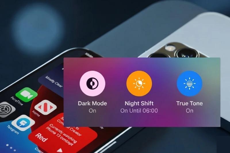 Về cài đặt hiển thị: iPhone 15 Pro có thể ám màu do True Tone, Night Shift hoặc bộ lọc màu