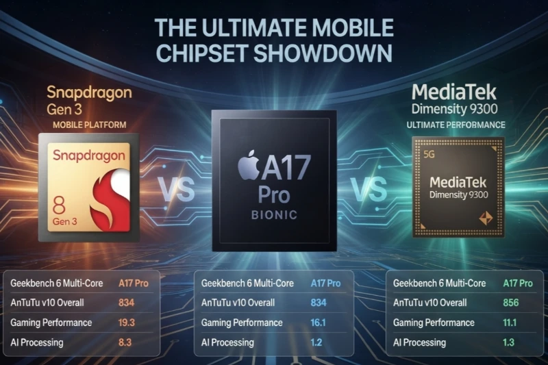 Chip A17 Pro phải đối đầu trực tiếp với các vi xử lý đầu bảng trong thế giới Android như Snapdragon 8 Gen 3 và Dimensity 9300
