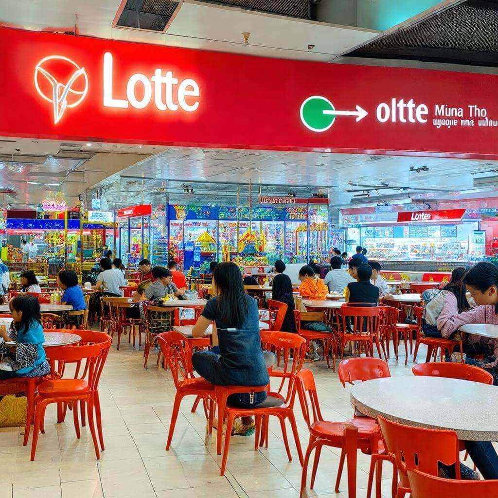 Cạnh quầy thức ăn bán sẵn , Lotte Mart còn trang bị thêm bàn ghế phục vụ khách hàng
