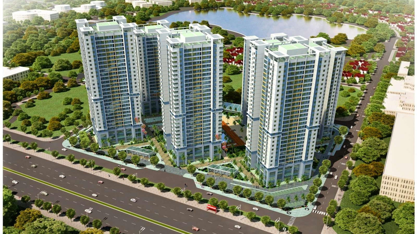 Toàn cảnh chung cư Green Stars và hồ điều hòa Thành Phố Giao Lưu