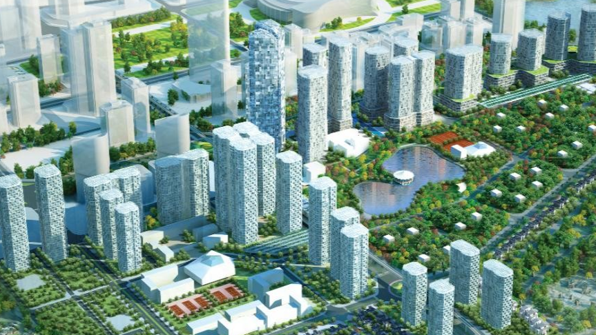 Toàn cảnh Khu đô thị Ngoại Giao Đoàn với công viên và hồ nước