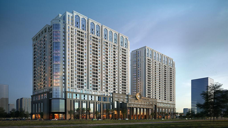 Toàn cảnh chung cư Roman Plaza với kiến trúc tân cổ điển Ý