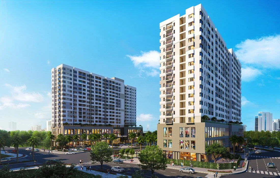Toàn cảnh chung cư Flora Novia trên trục đường Phạm Văn Đồng