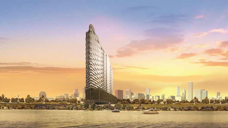 Toàn cảnh dự án Waterina Suites với kiến trúc lượn sóng độc đáo
