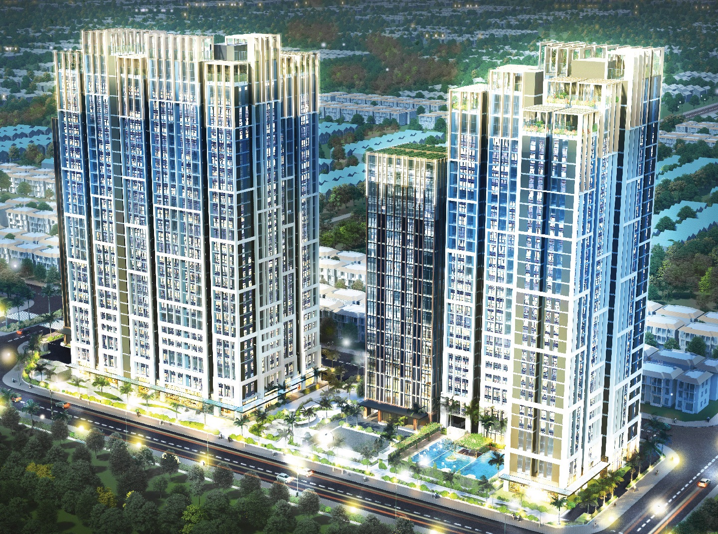 Toàn cảnh hai tòa tháp căn hộ Citi Alto trong khu đô thị Cát Lái