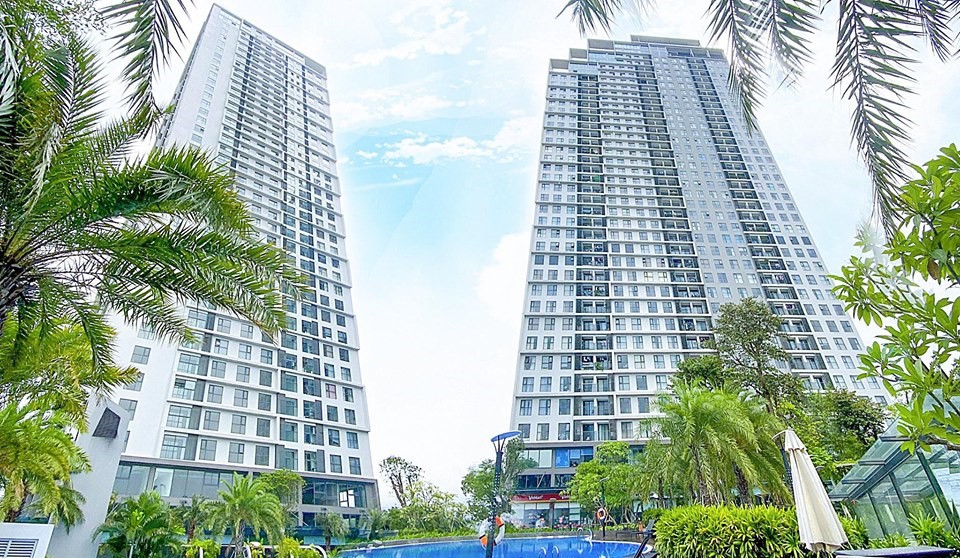 Toàn cảnh chung cư Mỹ Đình Pearl bên công viên hồ điều hòa